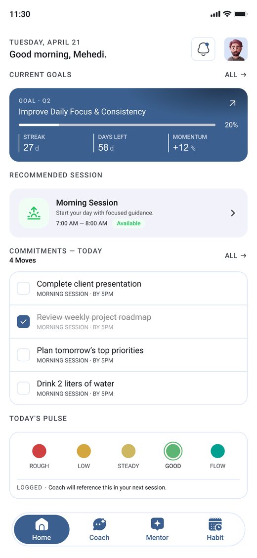 Coach home — your goals and daily moves